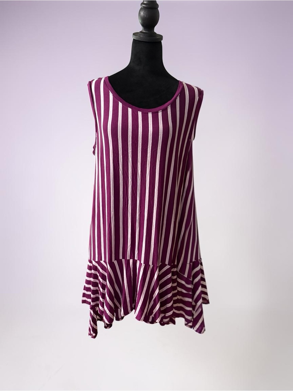 Lane Bryant Purple & White Striped Ruffle-Hem Tank